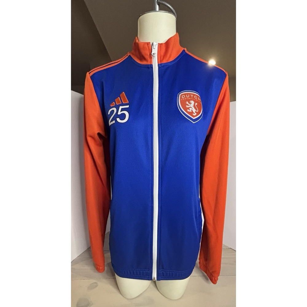 Adidas Track Jacket S Blue‎ Orange Dutch Soccer Football Logo Sleeve Zip up #25